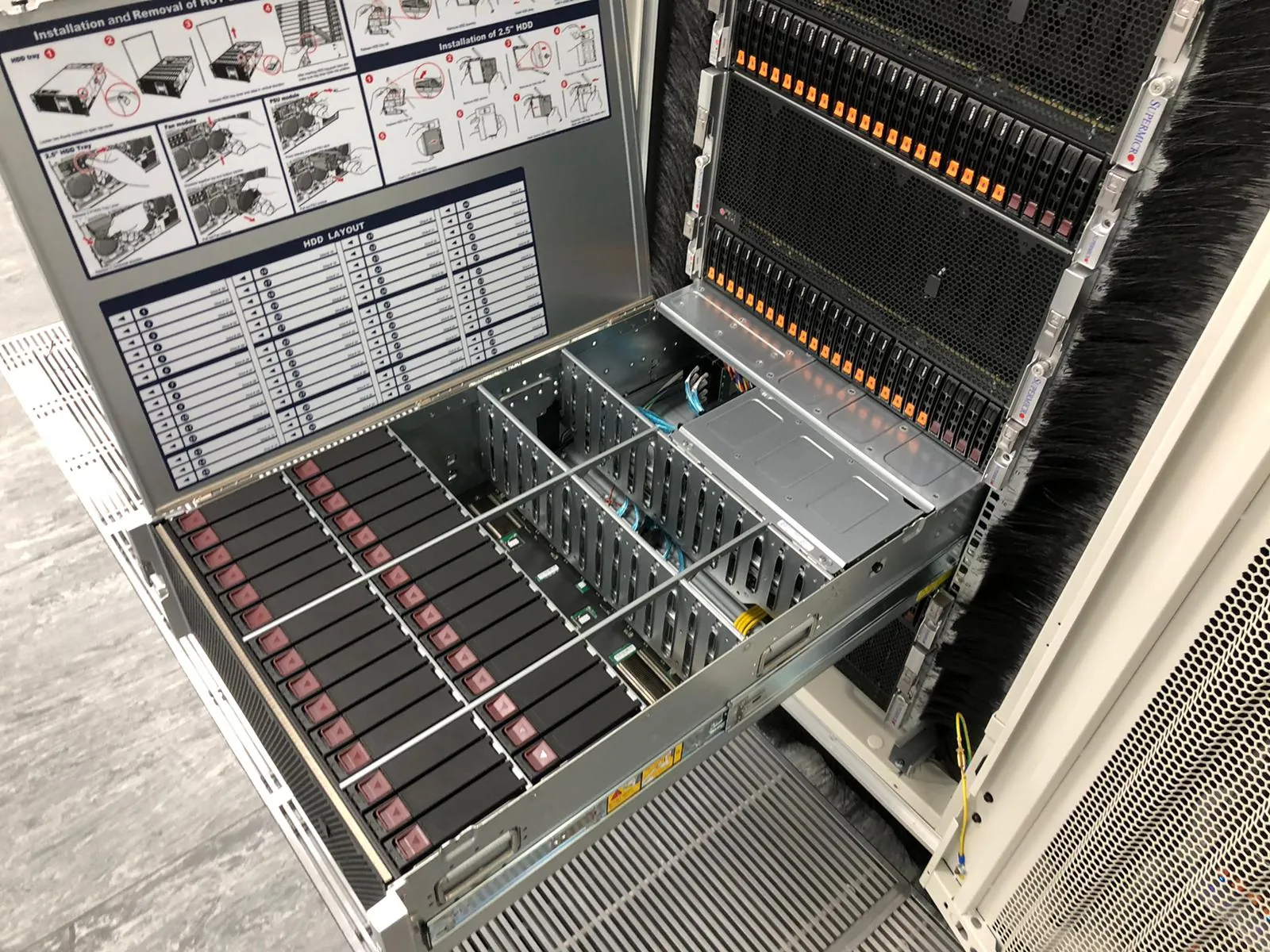 Open storage chassis during a hardware inspection